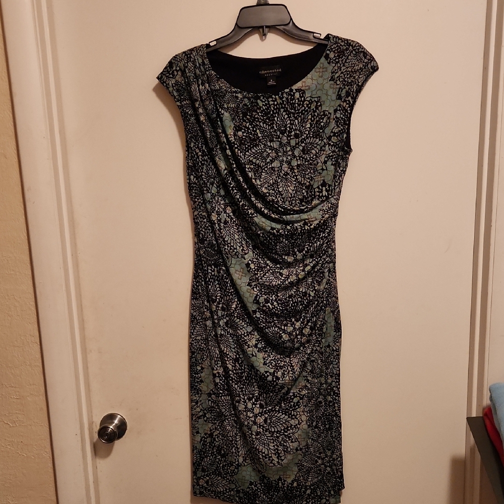 Connected Apparel Black and Green Midi Dress